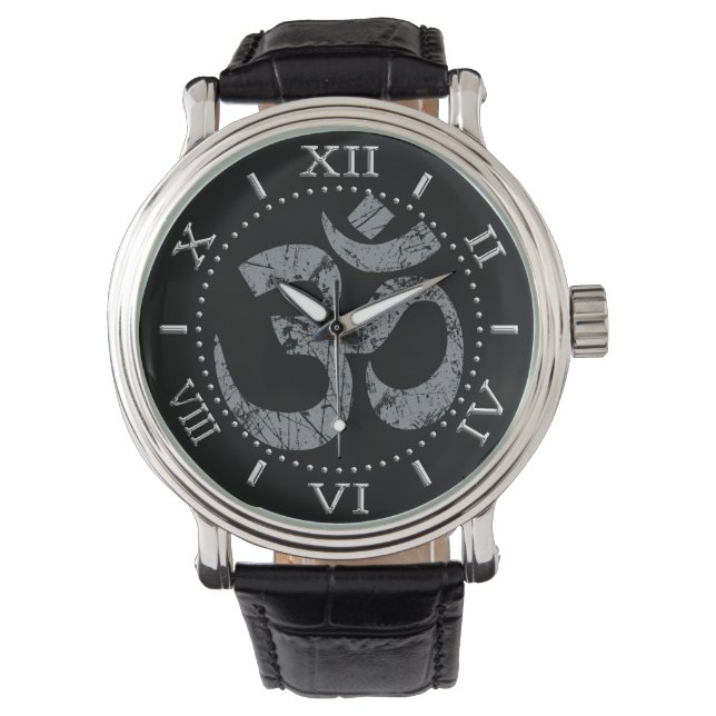 Grunge OM Symbol Spiritualität Yoga Dial Armbanduhr (Vorderseite)