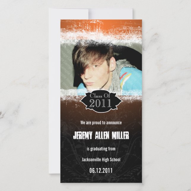 Grunge Orange Black Abschluss Foto Card Ankündigung (Vorderseite)