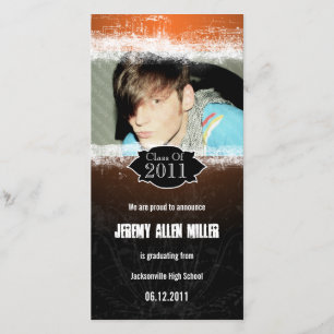 Grunge Orange Black Carte photo de graduation