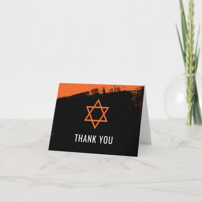 Grunge-orange schwarzes Bar Mitzvah danken Ihnen Dankeskarte (Vorderseite)