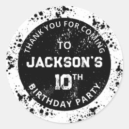 Grunge Paint Splatter Black & White Birthday Runder Aufkleber