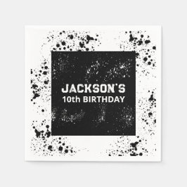 Grunge Paint Splatter Black & White Birthday Serviette