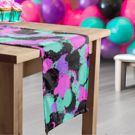 Grunge Paint Spritzer Pink Lila Aquamarin Geburtst Mittelgroßer Tischläufer