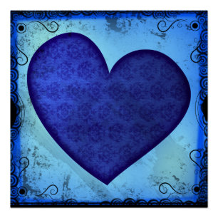 Grunge Paisley Blaues Herz Poster