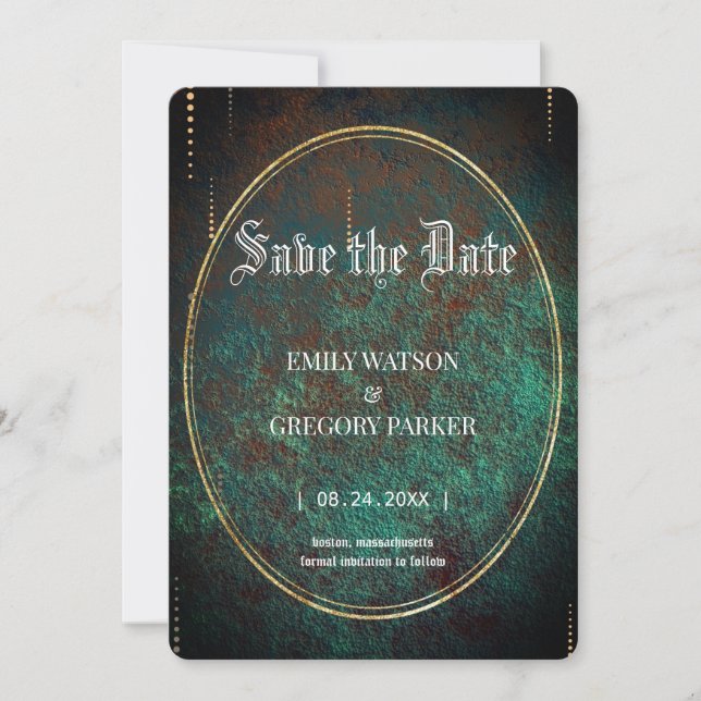 Grunge Patina rustikale braun, metallisch Save The Date (Vorderseite)