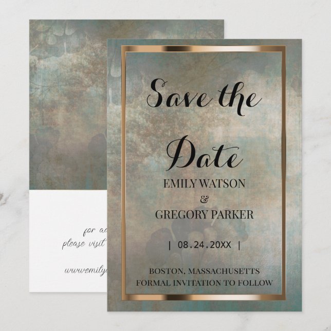 Grunge Patina Vintager Hintergrund Save the Date (Vorne/Hinten)