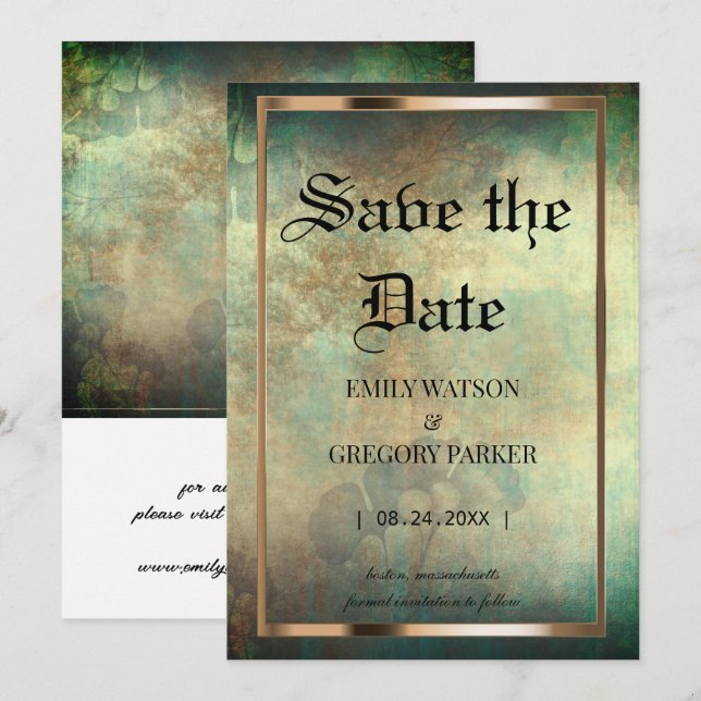 Grunge Patina Vintager Hintergrund Save the Date (Vorne/Hinten)