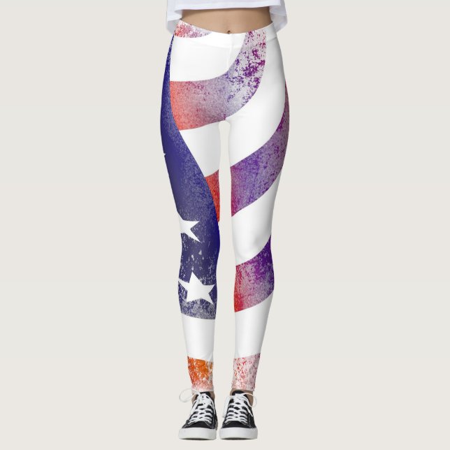 Grunge patriotisch fließende amerikanische Flagge, Leggings (Vorderseite)