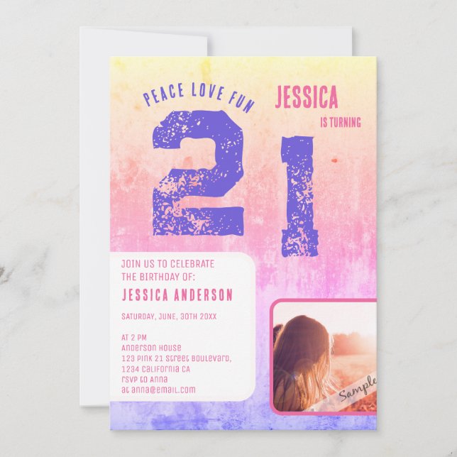 Grunge Pink Photo Anniversaire Invitation (Devant)