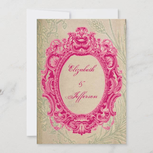 Grunge Pink Vintage Rahmen Hochzeitseinladungen Einladung (Vorderseite)