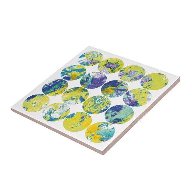 Grunge Polka Dot Yellow Blue Acid Circle Abstract. Fliese (Seite)