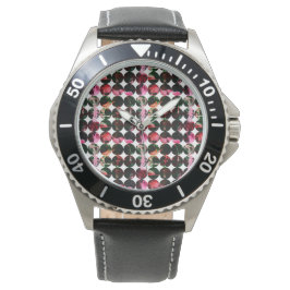 Grunge Polka Dots Schwarz Rot Weiß Abstract. Armbanduhr