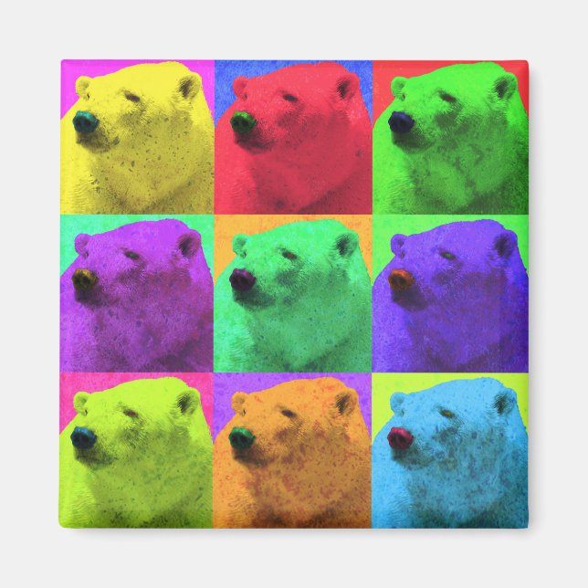 Grunge Pop Art Popart Polar Bär Schließen Farbe Magnet (Vorne)