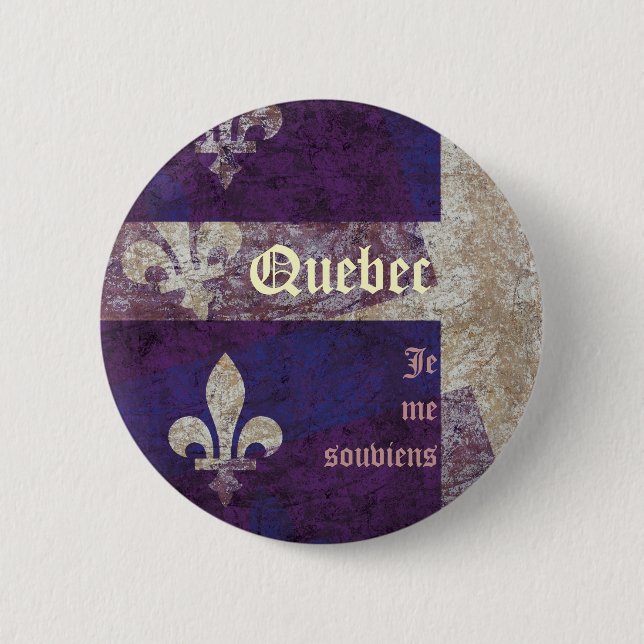 Grunge-Quebec-Provinzflagge und Motto-Button Button (Vorderseite)