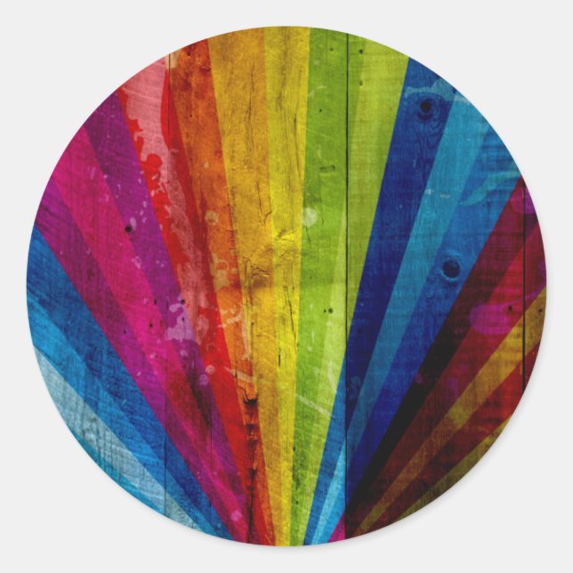 Grunge Rainbow Starbust Runder Aufkleber (Vorderseite)