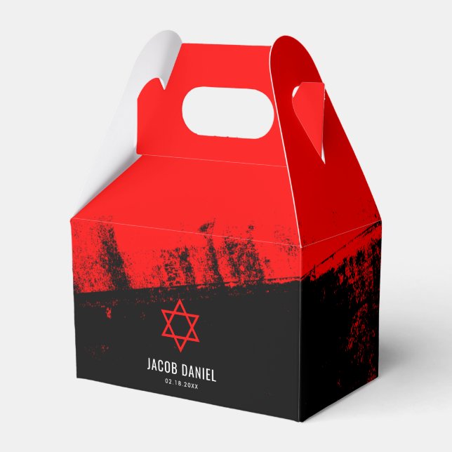 Grunge Red Black Bar Mitzvah Personalisiert Geschenkschachtel (Vorderseite)