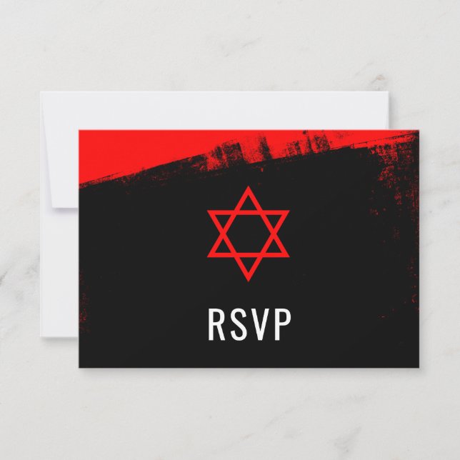 Grunge Red Black Bar Mitzvah RSVP (Devant)