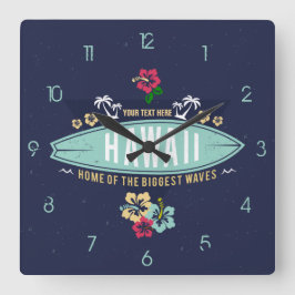 Grunge Retro Vintag Aloha Hawaii Surfer Quadratische Wanduhr