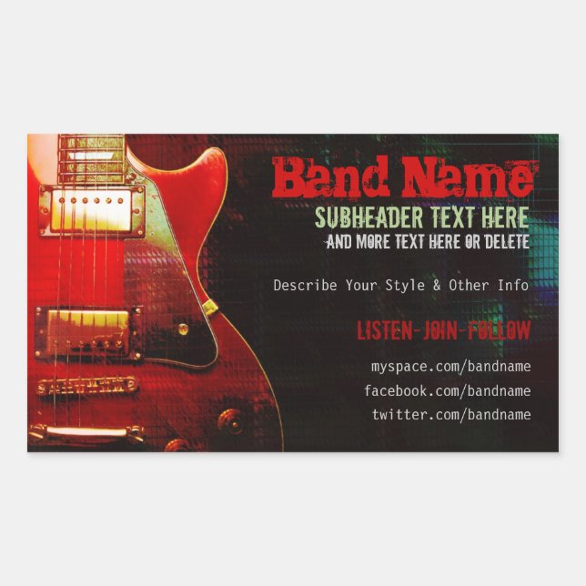 Grunge Rote Gitarre-Band-Werbeaktion Rechteckiger Aufkleber (Vorderseite)