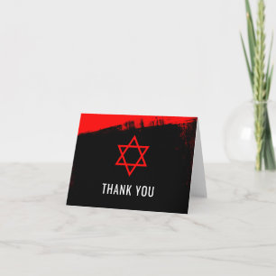 Grunge-rotes schwarzes Bar Mitzvah danken Ihnen Dankeskarte