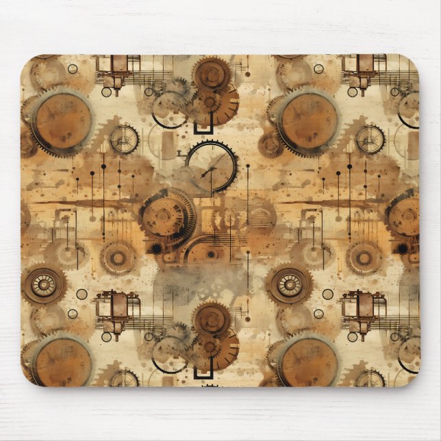 Grunge Rustikale Steampunkuhr (1) Mousepad (Vorne)