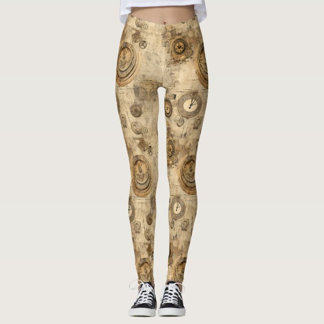Grunge Rustikale Steampunkuhr (2) Leggings (Vorderseite)