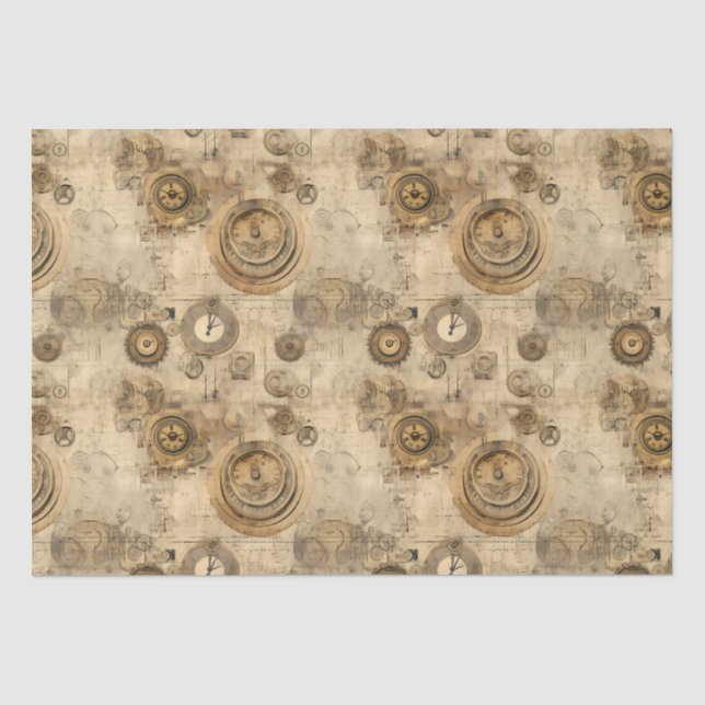 Grunge Rustikale Steampunkuhr (2) Seidenpapier (Vorderseite)