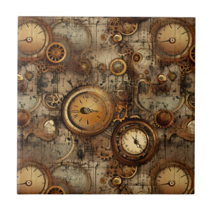 Grunge Rustikale Steampunkuhr (3) Fliese