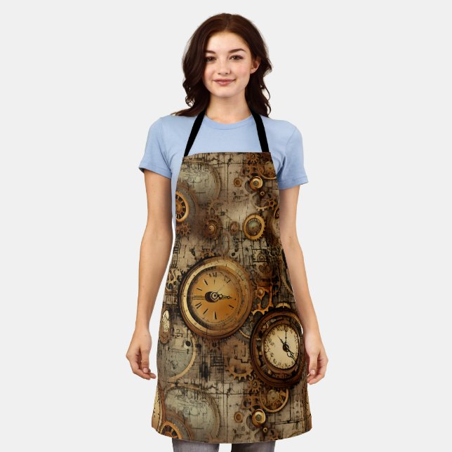 Grunge Rustikale Steampunkuhr (3) Schürze (Getragen)