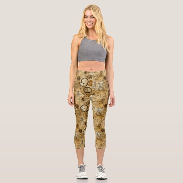 Grunge Rustikale Steampunkuhr (5) Capri Leggings (Vorderseite)
