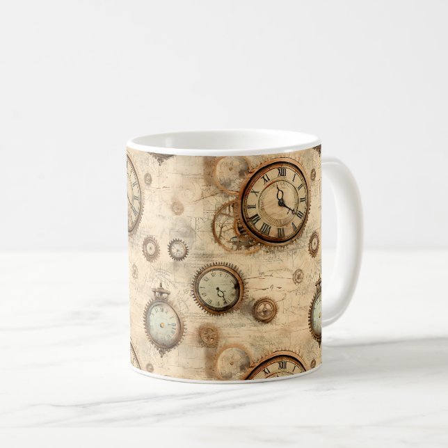 Grunge Rustikale Steampunkuhr (6) Kaffeetasse (VorderseiteRechts)