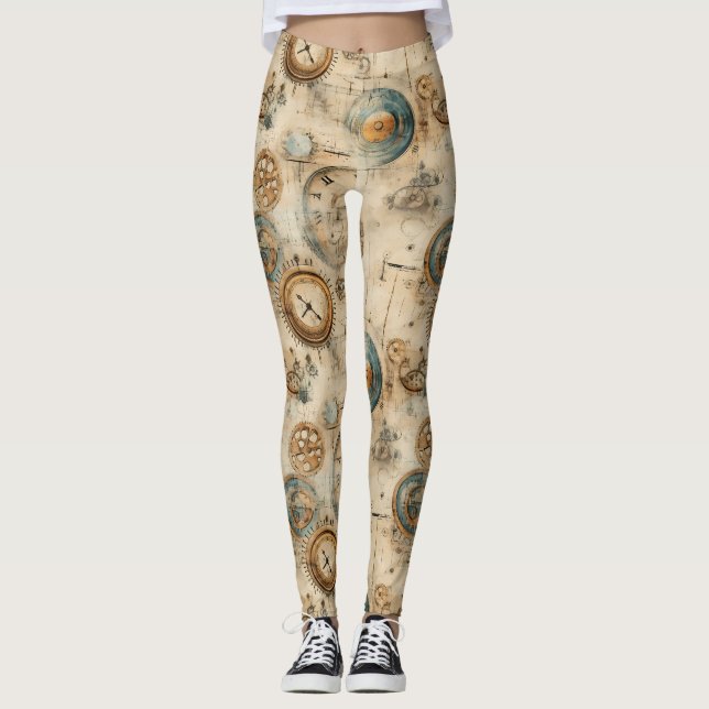 Grunge Rustikale Steampunkuhr (7) Leggings (Vorderseite)