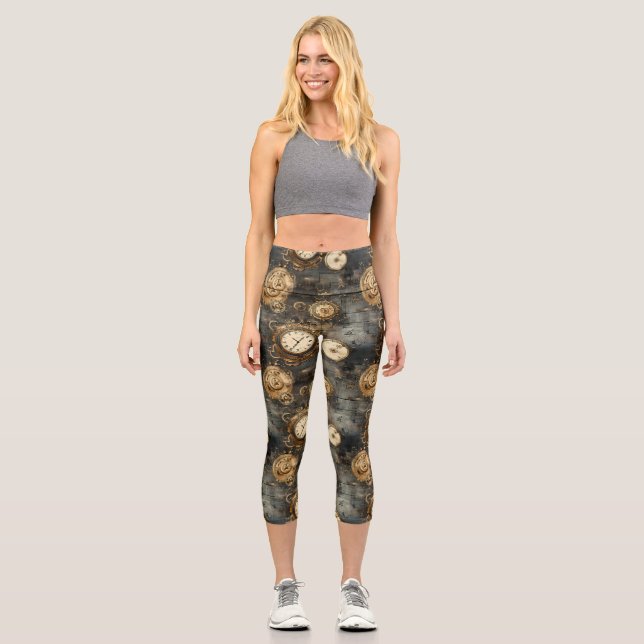 Grunge Rustikale Steampunkuhr (8) Capri Leggings (Vorderseite)