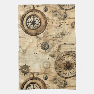Grunge Rustikale Steampunkuhr (9) Geschirrtuch