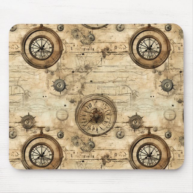 Grunge Rustikale Steampunkuhr (9) Mousepad (Vorne)