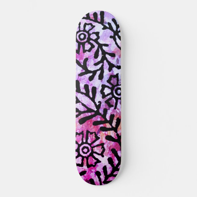 Grunge Sassy Pink Lila Blumenskizze Skateboard (Vorderseite)