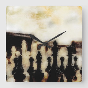 Grunge Schachfiguren Wall Clock Quadratische Wanduhr