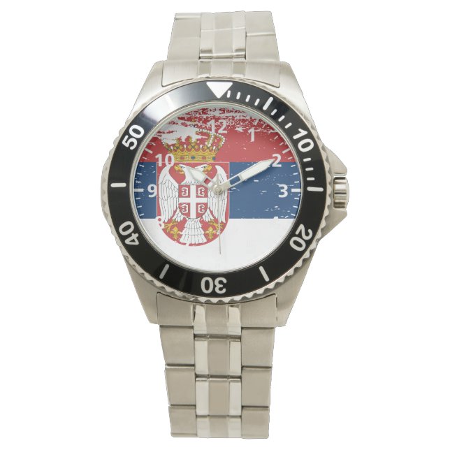 Grunge Serbien Fahne Armbanduhr (Vorderseite)