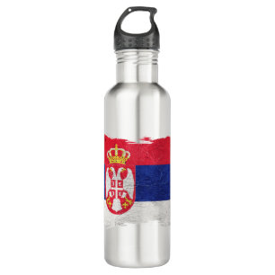 Grunge serbische Flagge, Pinselstrich, Serbien-Fla Edelstahlflasche