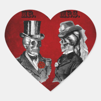 Grunge Skull Hochzeit & Jubiläum Party Herz-Aufkleber