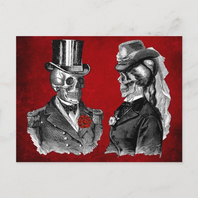 Grunge Skull Skeleton Couple Postkarte (Vorderseite)