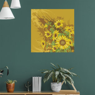 Grunge Sonnenblumen Kunst Bold Rustikal Gelbe Blüt Poster