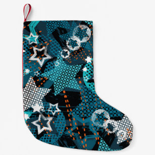 Grunge-Star-Muster, spielerisches Kinderdesign. Kleiner Weihnachtsstrumpf