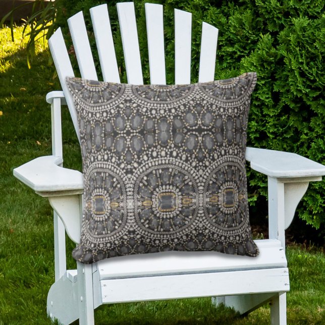 grunge steampunk art Deko schwarz silber bohemian Kissen (grunge steampunk art deco black silver bohemian outdoor pillow)