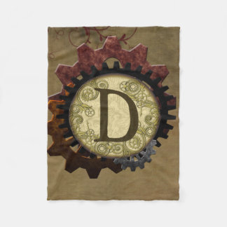 Grunge Steampunk Gears Monogram Letter D Fleecedecke