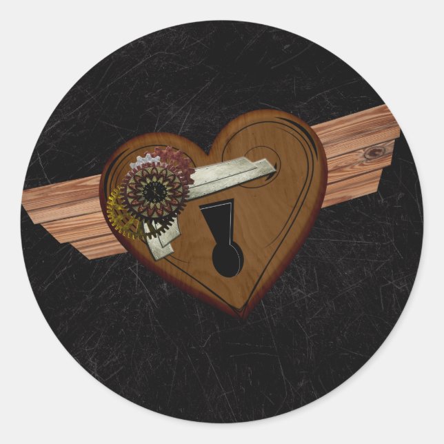 Grunge Steampunk Heart Runder Aufkleber (Vorderseite)