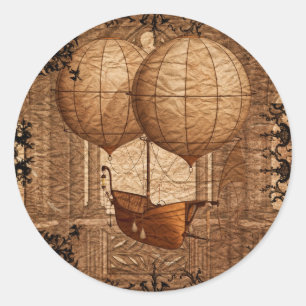 Grunge Steampunk viktorianisches Luftschiff Runder Aufkleber