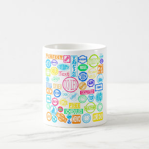 Grunge-Stempelsammlung Farbige Retro-Textur Kaffeetasse