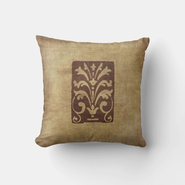 Grunge Stil Antique Motif Kissen gestresst braun (Vorderseite)