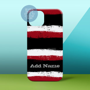 Grunge Streifen und Name - schwarz, weiß iPhone 16 Hülle